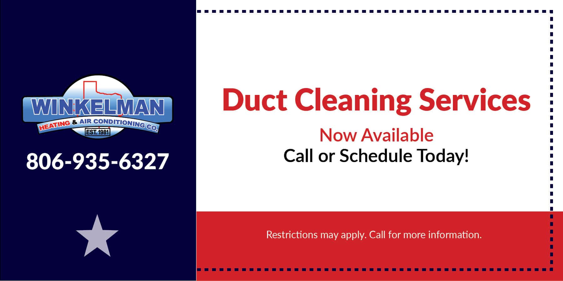 Winkelman Heating & Air Conditioning HVAC announcement that duct cleaning services are now available.