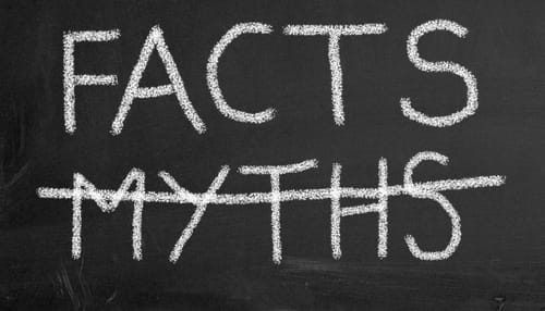 Digital chalkboard with FACTS and MYTHS in capital letters. MYTHS is crossed out.